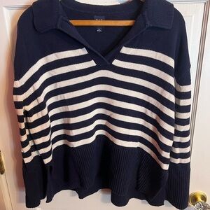 GAP Striped Navy and White V-Neck Sweater